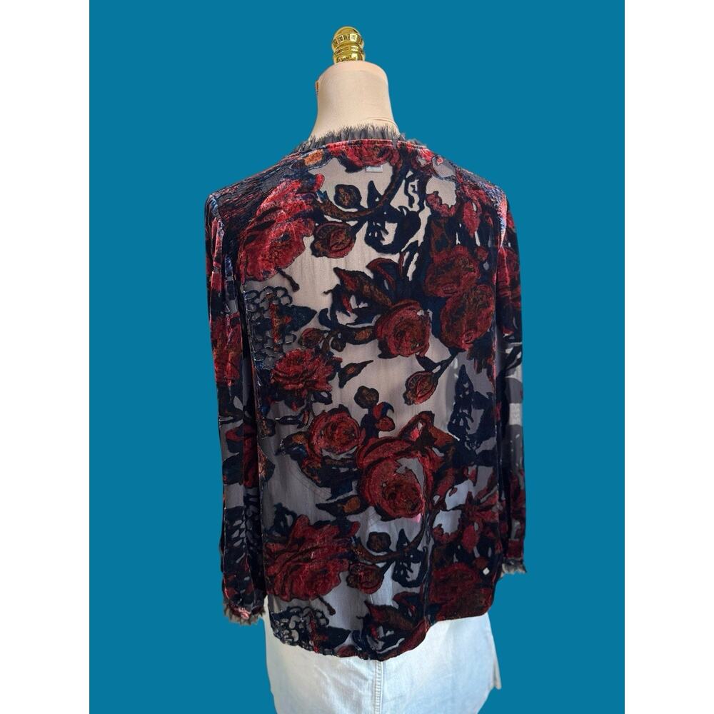 Sundance Primula Velvet Burnout Floral Blouse Silk Blend Size Medium Boho Goth - Picture 2 of 15